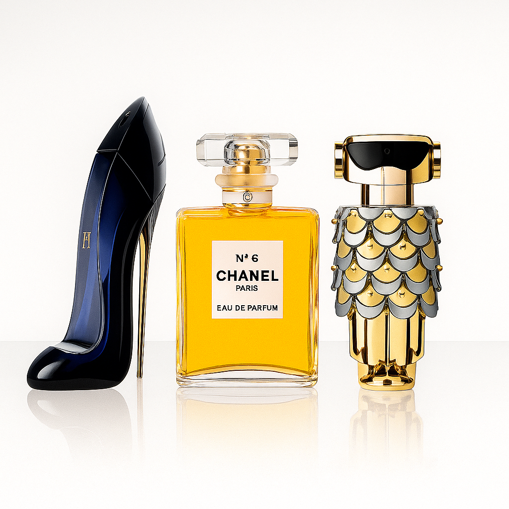 Carolina Herrera GOOD GIRL, Chanel Nº5 y Paco Rabanne FAME
