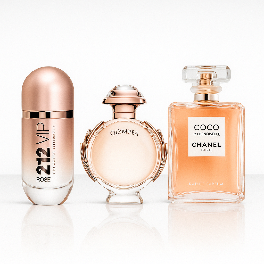 Carolina Herrera 212 VIP ROSÉ, Paco Rabanne OLYMPÉA, Chanel COCO MADEMOISELLE