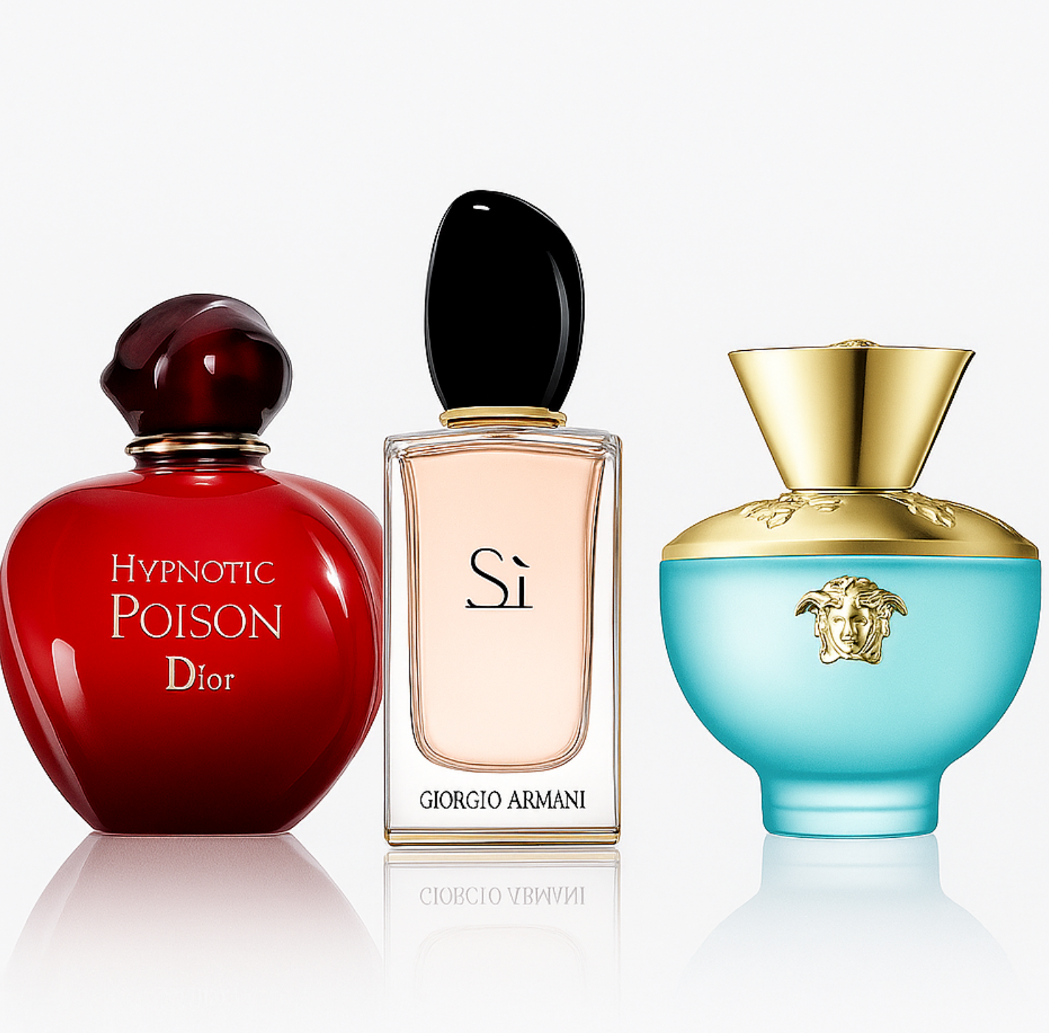 Dior HYPNOTIC POISON, Giorgio Armani SÌ e Versace DYLAN TURQUOISE